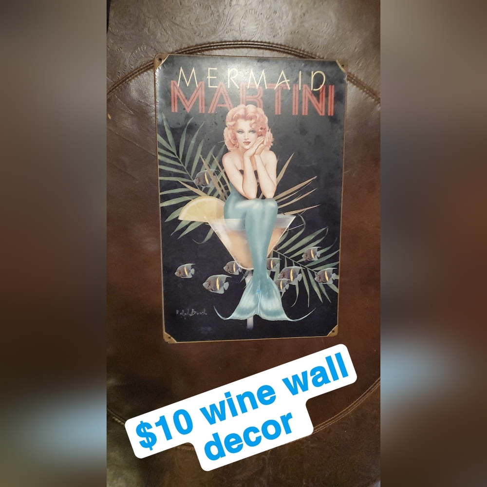 Mermaid Martini Wall Art - Black and Blue